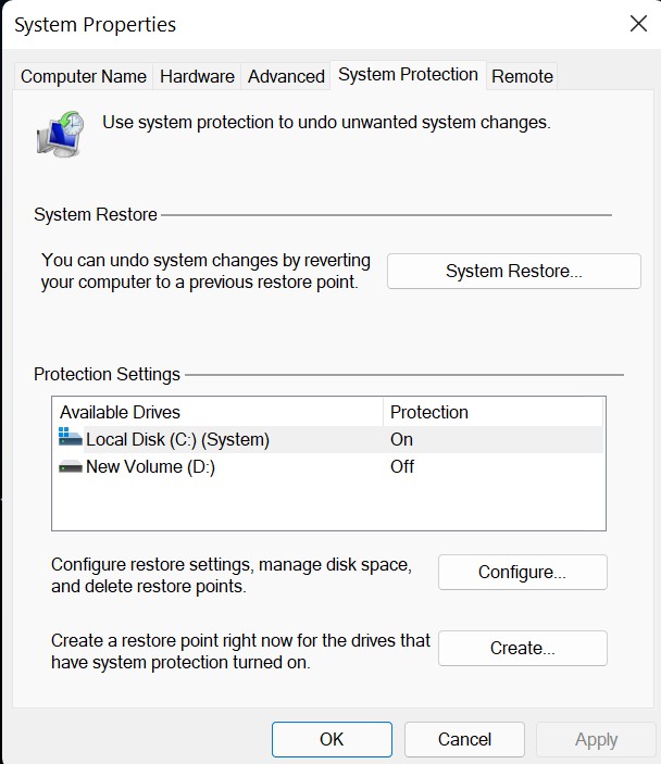 System Restore - Under the System Protection tab - click System Restore