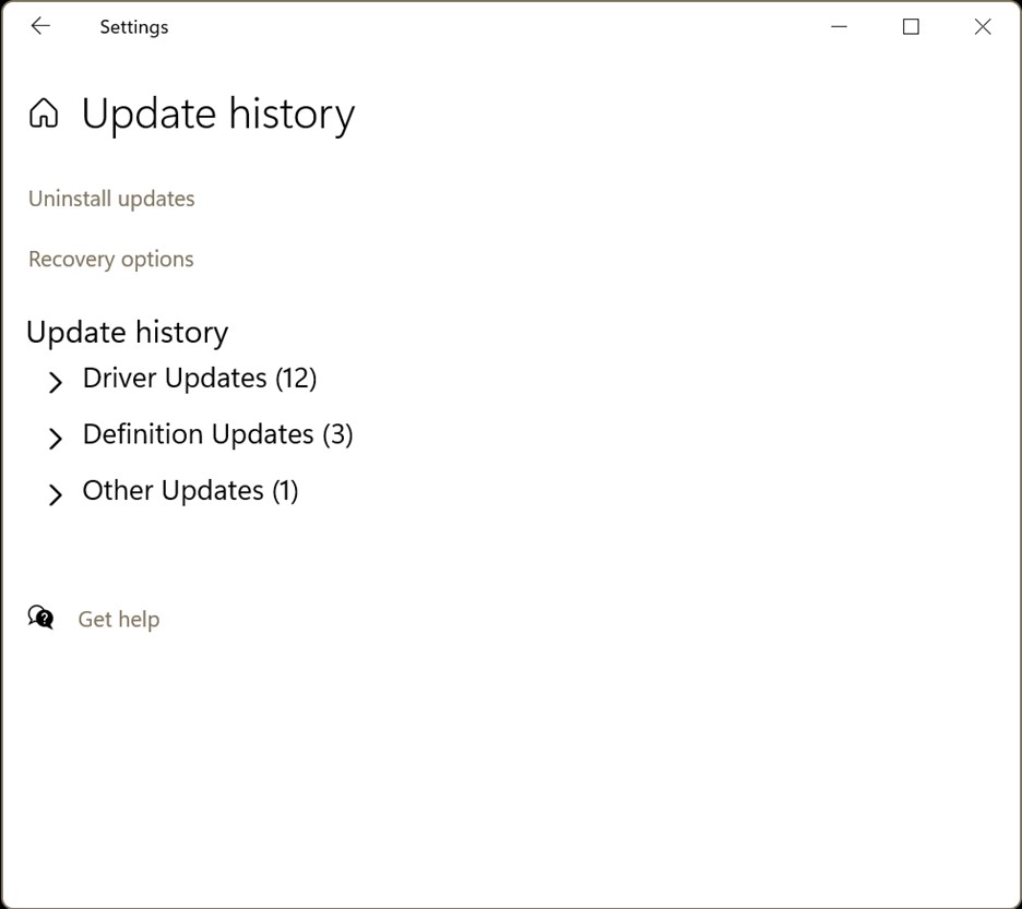 Windows Complete Automatic Repair - Check Settings - Windows Update - Update history