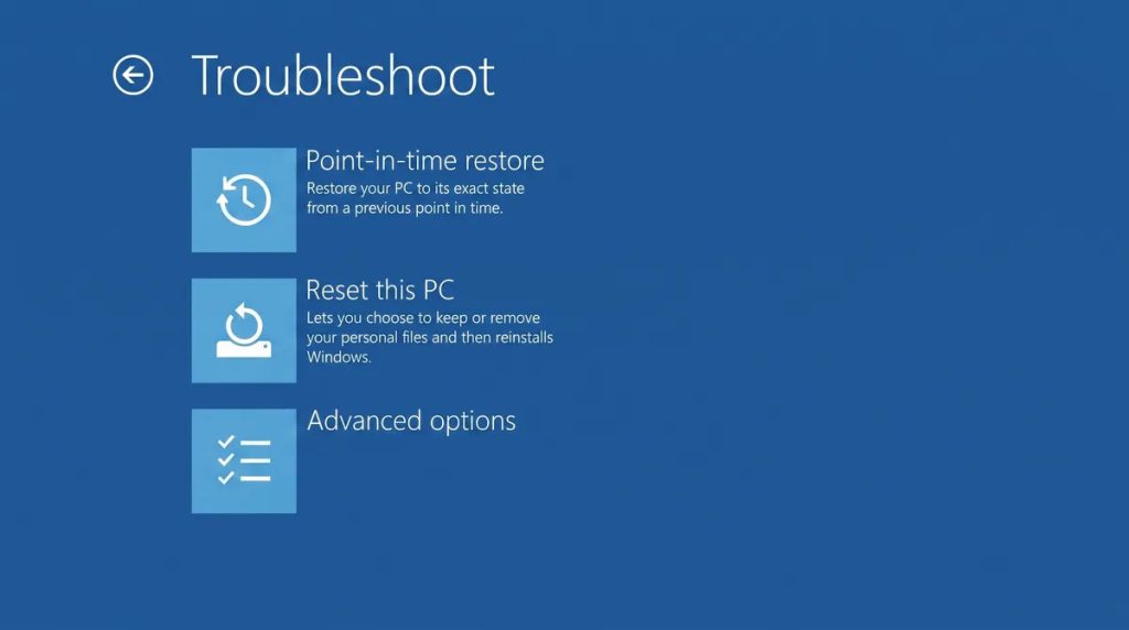 go to troubleshoot > point-in-time restore