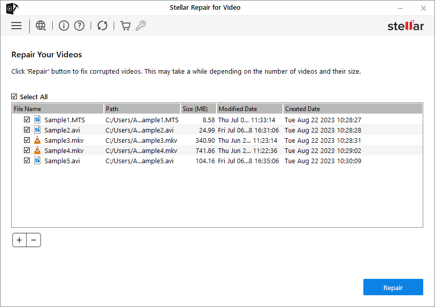 Stellar Repair for Video - Repair 