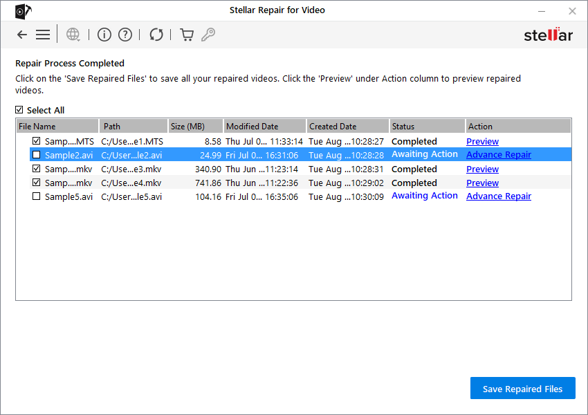 Stellar Repair for Video - Advance Repair