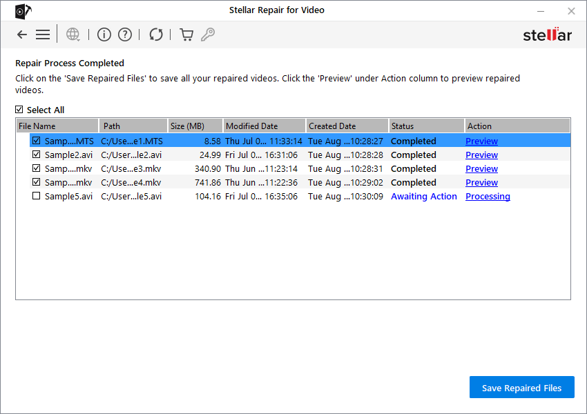 Stellar Repair for Video - Save Repaired Files