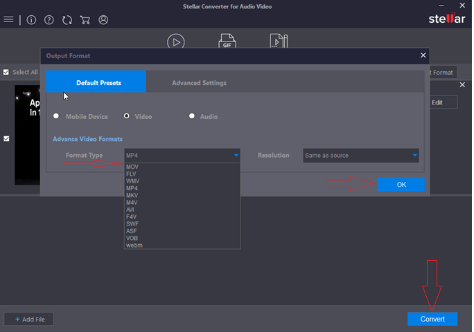 Stellar Conveter for Audio Video Convert MOV file