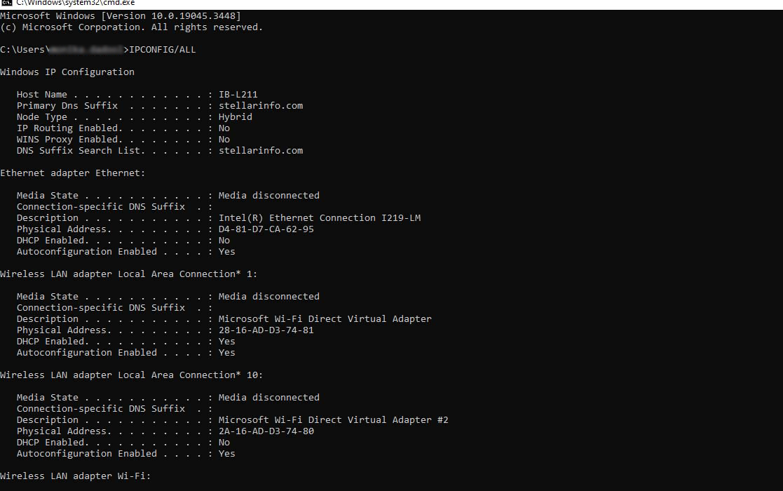 Checking Network Information in cmd window