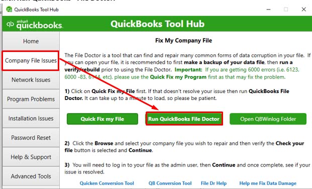 Running File Doctor Tool in QuickBooks Tool Hub