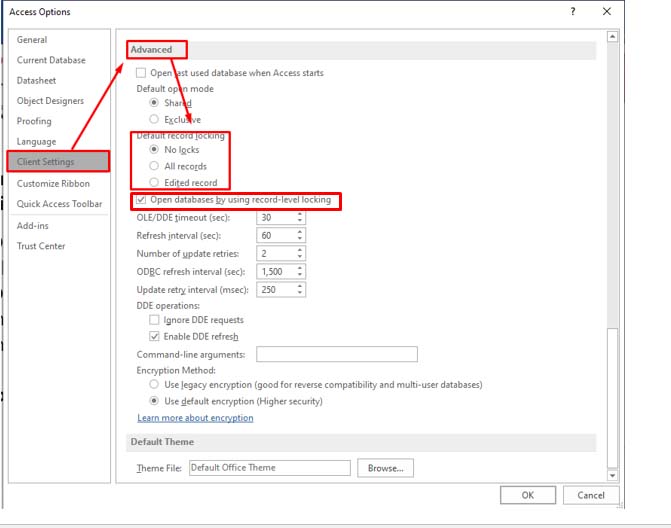 Selecting open databases by using record level locking option