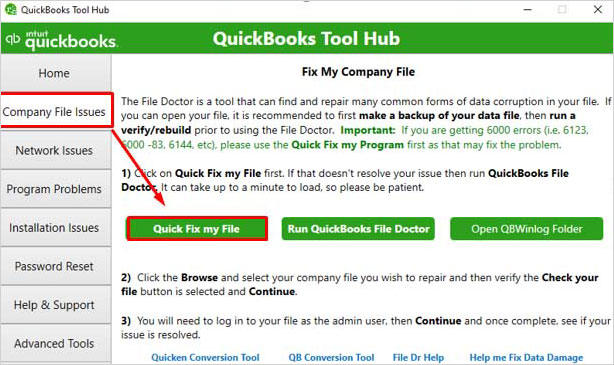 Click Quick Fix my File option