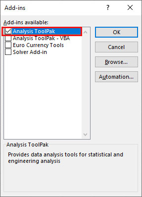 Analyse-Toolpak auswählen