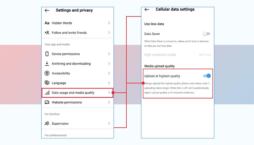 adjust data settings Android