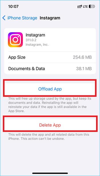 offload app in iPhone