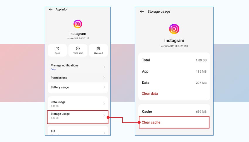 clear Instagram cache in Android