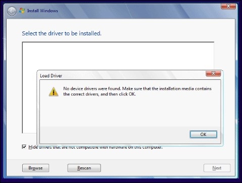 no device drivers were found error on windows PC
