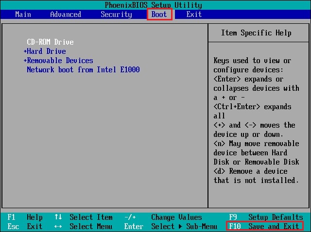 change the boot order to fix the invalid partition table error