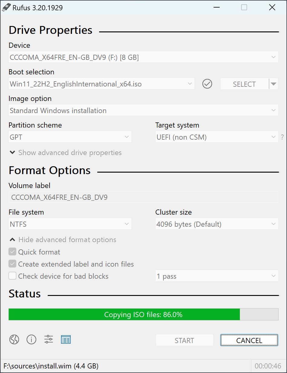 use rufus to change the partition style and fix the invalid partition table error