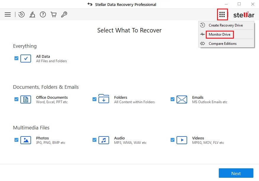 Launch stellar data recovery professional