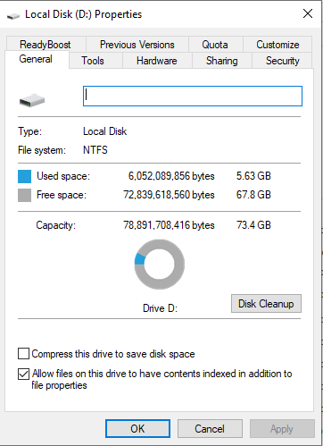Checking Drive Properties for disk space
