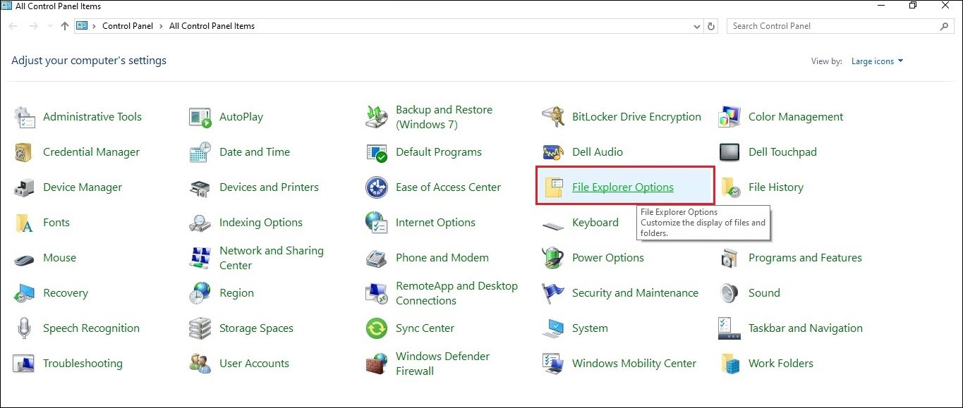open file explorer settings in control panel