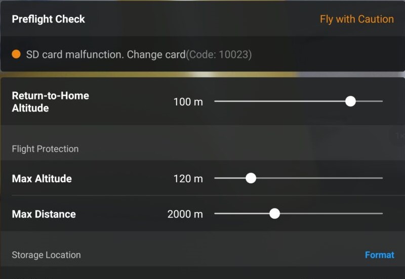 DJI SD card error code 10023