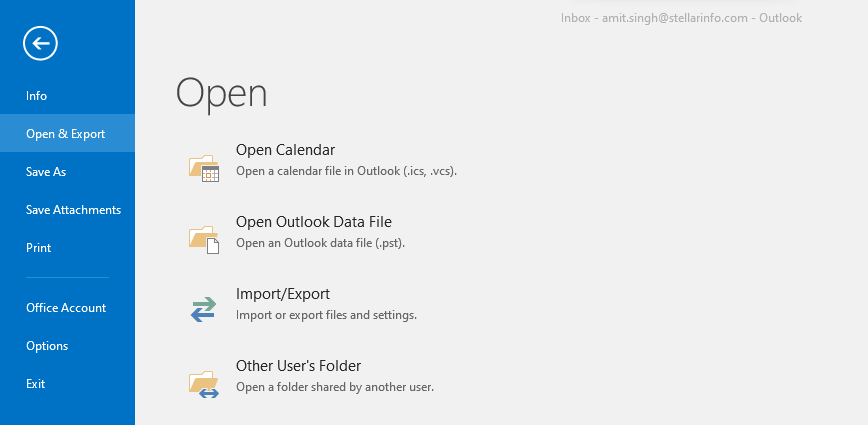 Outlook 导入导出选项