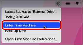 Launch Time Machine on Mac to recover erased files