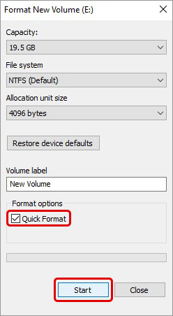 quick format the external drive