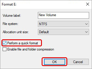 reformat the external storage drive via disk management