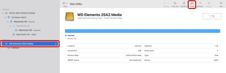 select the external drive that you want to reformat