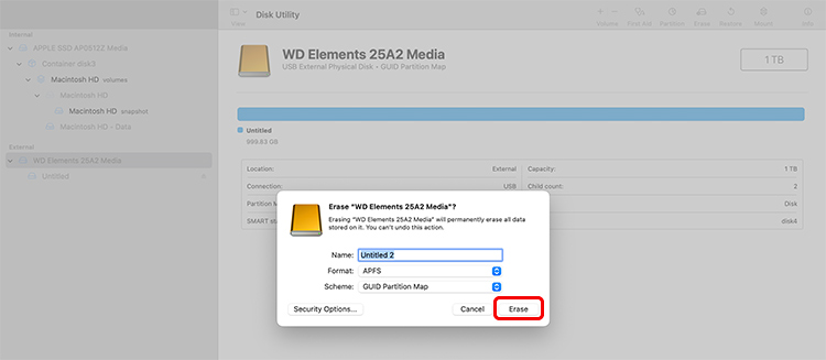reformat the drive in disk utility on mac