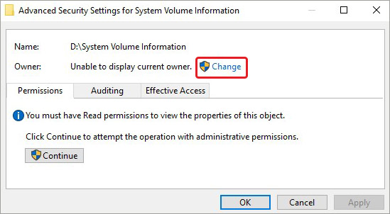 click on change ownership