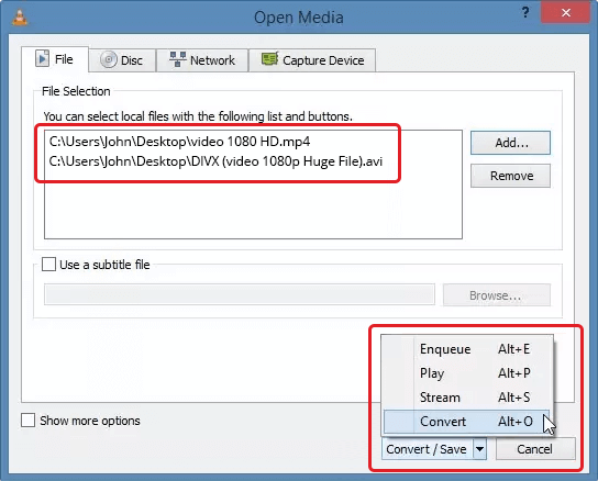 Aggiungi file/stream di input