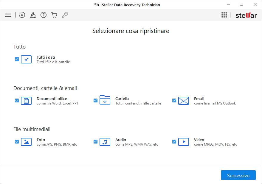 selezionare cosa recuperare