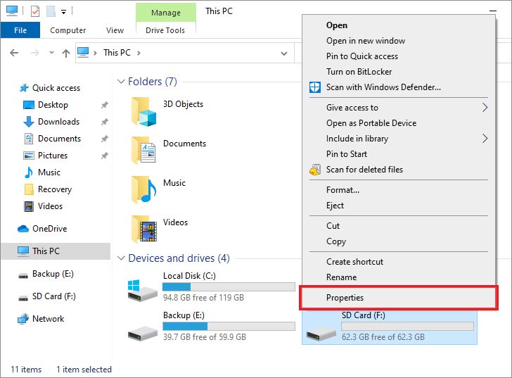 windows explorer sd karte eigenschaften markieren