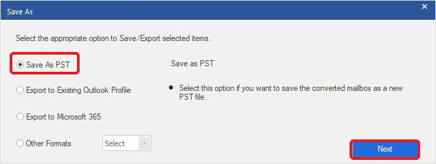 Use save as PST 
