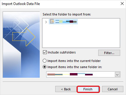 Import Outlook Data file complete