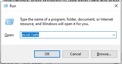 type excel /safe