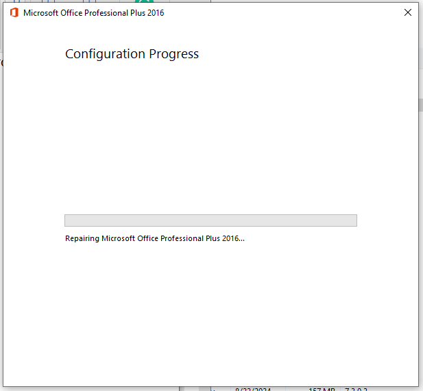 repairing MS Excel in progress