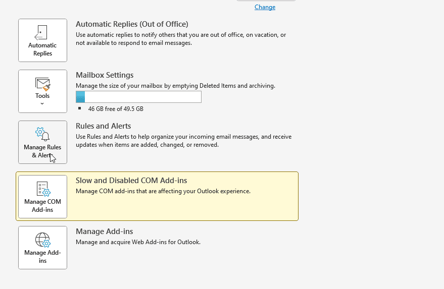 click on Manage Rules and Alerts