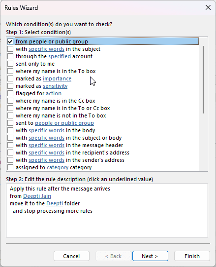 double-click on the Outlook rule that is not working