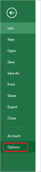 Click on Options 