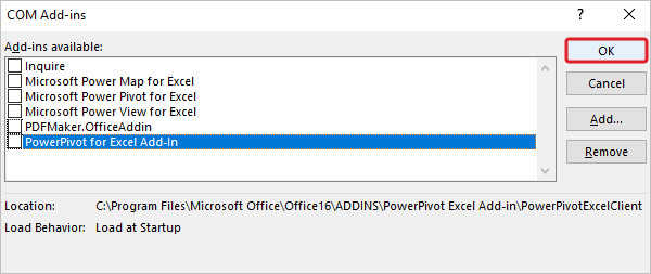 Uncheck all the selected COM Add-ins and click OK