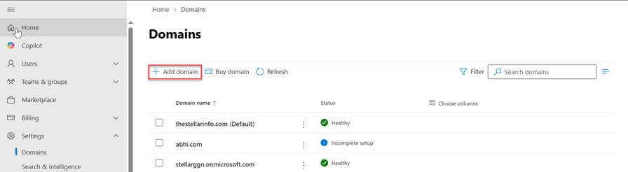 click Add Domain