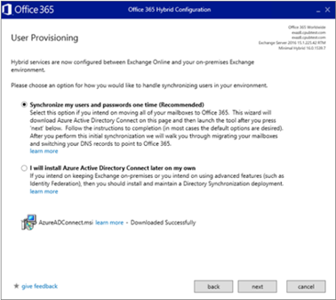 choose the Synchronize my users and passwords one time option 