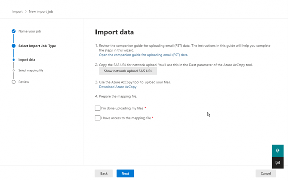 Click Show network upload SAS URL