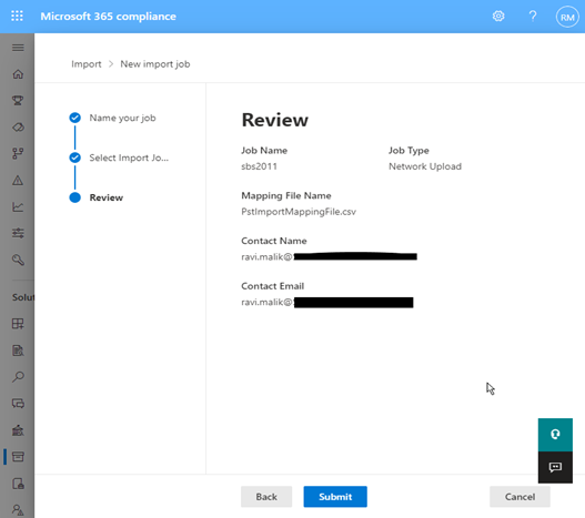 Review the PST import job details
