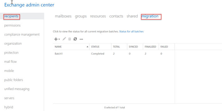 Log in to EAC and navigate to recipients