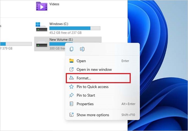 Right-click on the drive and select Format
