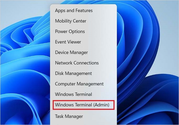 select the Windows Terminal (admin) option