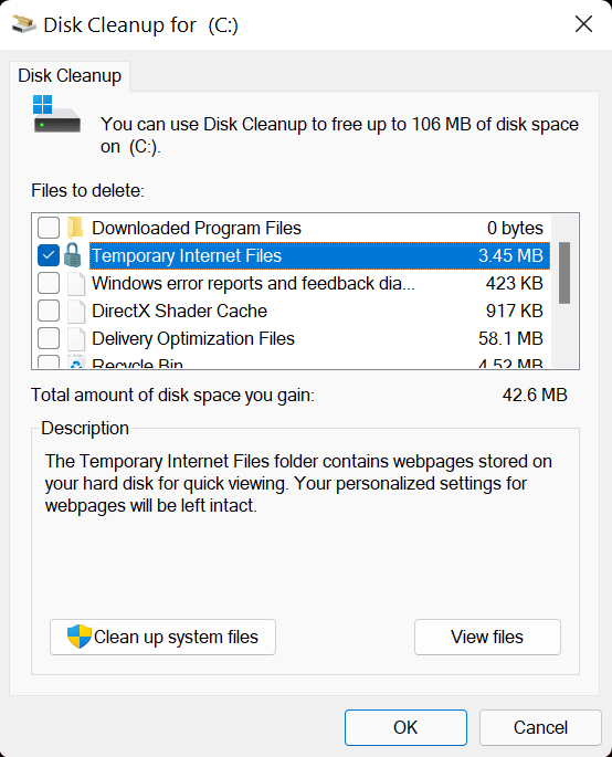 click Clean up system files