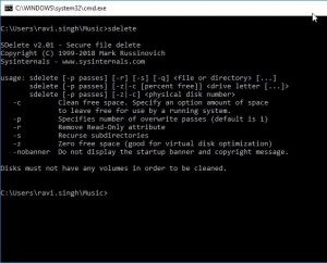 Type sdelete on command Prompt window 
