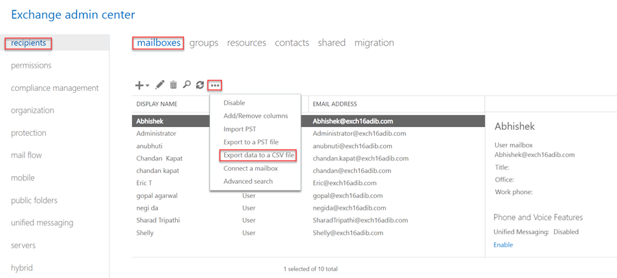 select Export data to a CSV file